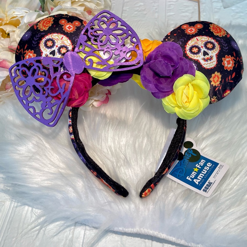 Disney Parks Coco Day Of The Dead Sugar Skull With Flowers Minnie Ears Headband